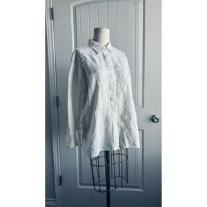 Talbots 100% Linen White Embroidered Button Front Top Tunic‎ Small Petite